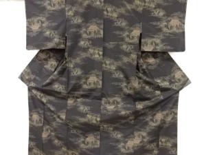 未使用品　屋敷風景模様織り出し十日町紬着物